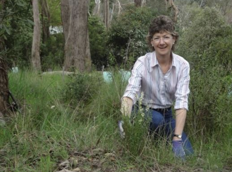 Sally Shaw removing invasive grasses through Creation Care